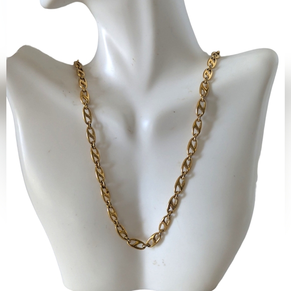 Long Gold Tone Necklace Monet Vintage Anchor Link Chain 80s Maximalist - Picture 2 of 9